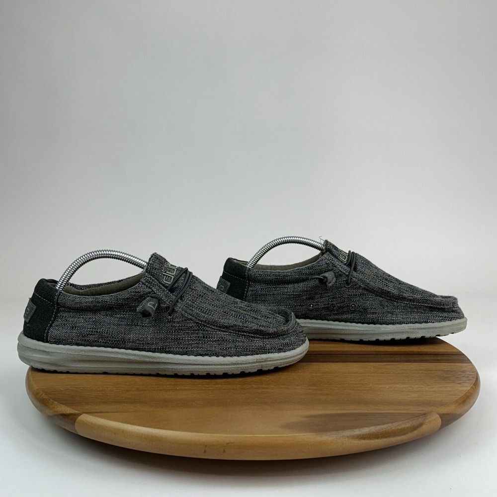 Mens Hey Dude Wally Woven Carbone Gray Casual Comfort Loafers Shoes Size 9 D GUC